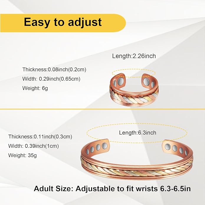 Copper Bracelet for Women, Pure Copper Suit Adjustable Braid Magnetic Bracelet Ring, Fashion Jewelry Present (CPB-R1009 0208)