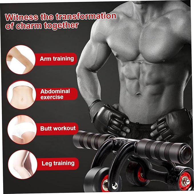 Abdominal Wheel Ab Roller 3 Wheels Non-slip Heavy Duty Low Noise Abdominal Wheel with Kneeling Mat and Braking Board Unisex Deodorant Breathable Handle Domestic Gym Equipment
