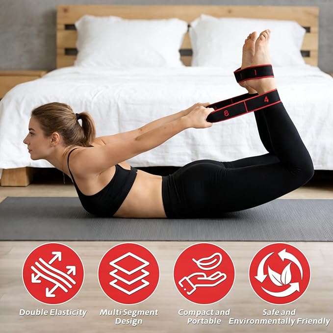 Elastic Exercise Bands with Handles, Adjustable Strength for Home Gym, Stretching, Yoga & Pilates, Non-Slip Puller Straps for Full Body, Glutes & Legs Workout