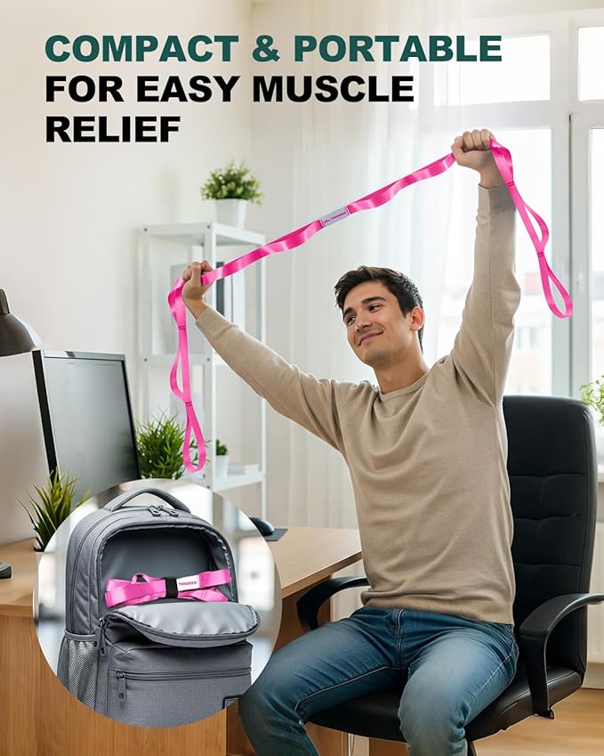 Trideer Stretching Strap for Physical Therapy & Home Rehab, Non-Elastic Yoga Stretch Strap with Loops for Mobility, Yoga & Pilates Stretching
