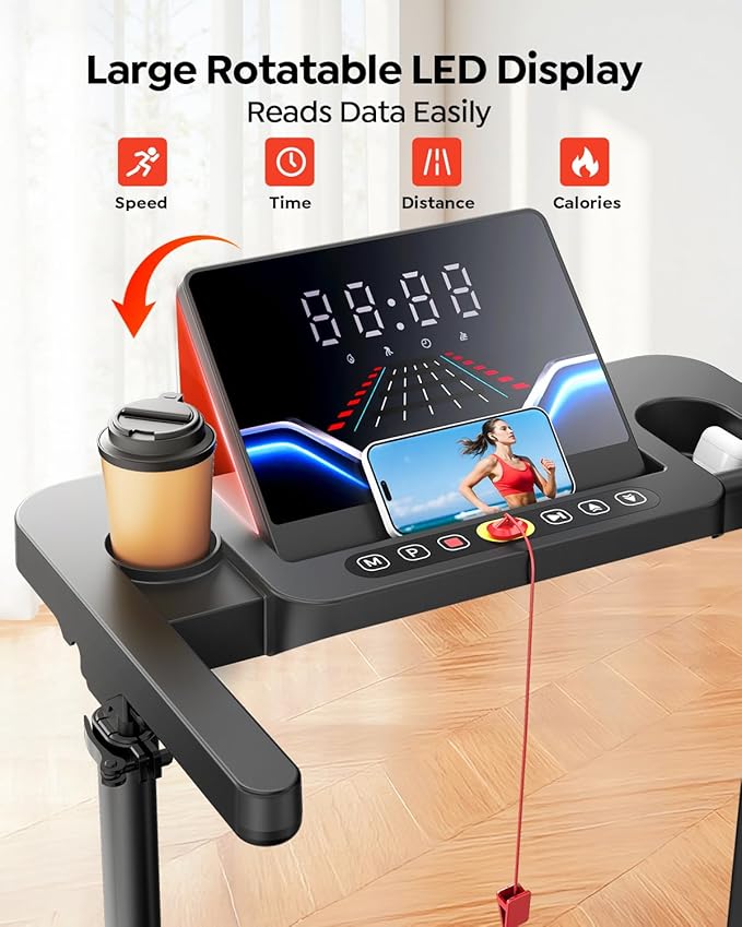 Walking Pad Treadmill with Incline 10%, Foldable Treadmill with Adjustable Handle Bar for Home, Portable Walking Pad with Desk Treadmills with App, Remote Control & LED Display