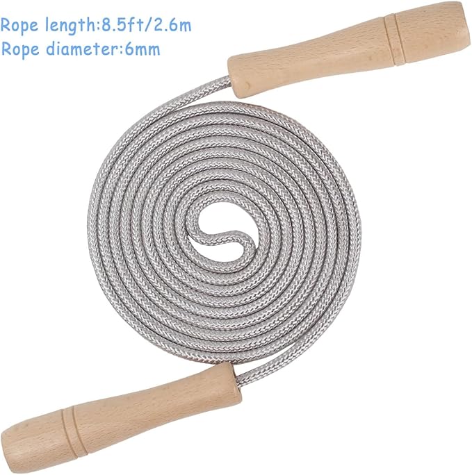 Jump Rope Kids,8.5ft Adjustable Cotton Skipping Rope with Wooden Handle for Boys and Girls Fitness Outdoor Exercise (Silver)