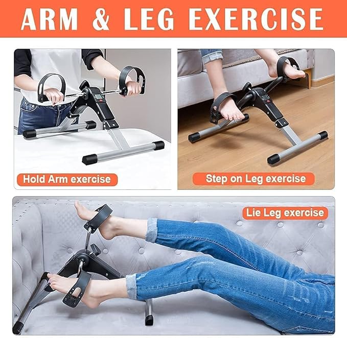 TABEKE Under Desk Bike Pedal Exerciser, Fully Assembled Folding Pedal Exerciser for Arm and Leg Workout, Portable Sitting Desk Cycle with LCD Screen Displays (Grey)
