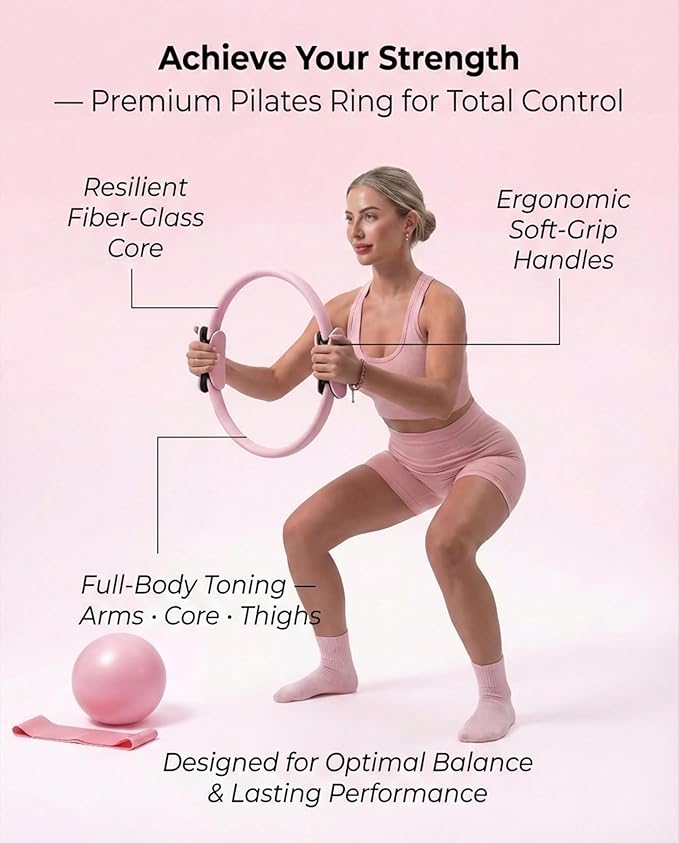 Pilates Equipment Kit for Home Workout, Pilates Kit, Pilates Ring Set, Pilates Ball, Adjustable Ankle And Wrist Weights, Resistance Bands, Grip Socks, Instruction Guides, Women Essentials Starter Set