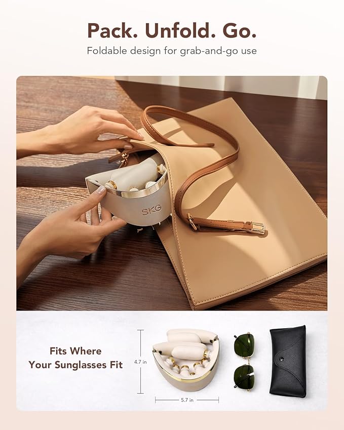 SKG G7Pro_Fold Foldable 3.0 Neck Massager for Pain Relief Deep Tissue Vibration Cordless Travel Massager,Innovative Portable 3D Neck Massager for Office Home Car Travel, Gold Titanium Neck Massager