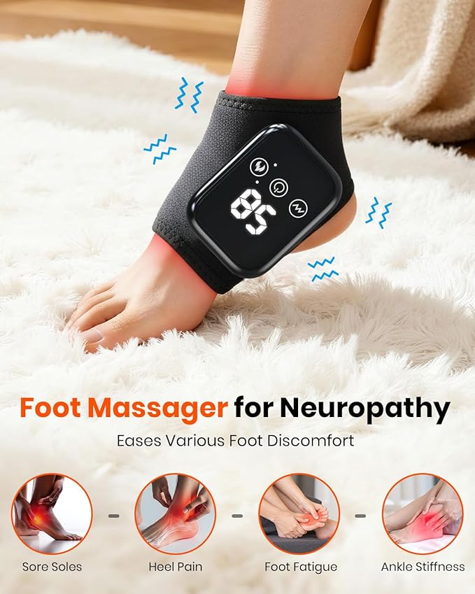 Foot Renew Massager for Neuropathy, 3-in-1 Cordless & Portable Foot and Ankle Massager for Heel, Arch & Ankle Relief, 3-Level Vibration & Heat, Ideal Gift, Includes Extension Strap (Black 2pcs)