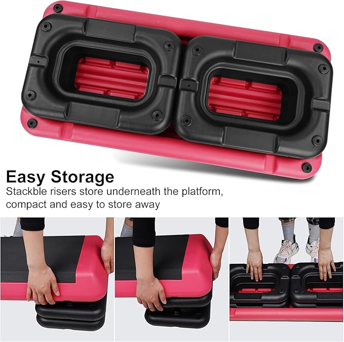 Adjustable Aerobic Stepper Workout Step with 4 Risers Fitness & Exercise Platform Trainer