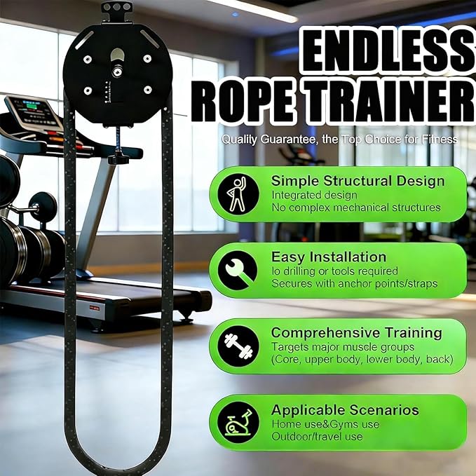 Endless Rope Trainer | Adjustable Resistance Trainer Machine | Suspension Endless Rope Pulley System| Closed-Loop Nylon Rope | Home Gym Infinity Rope for Resistance Training