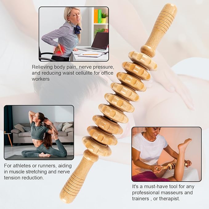 Wood Therapy Massage Tools,Wooden Massager Stick Roller Lymphatic Drainage Tool,Maderoterapia Kit Self Massage Roller Tool for Cellulite Reduction,Muscle Tension and Body Shaping,Contouring