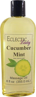 Cucumber Mint Massage Oil, 8 oz, With Sweet Almond Oil and Jojoba Oil, Preservative Free, Perfect for Aromatherapy and Relaxation