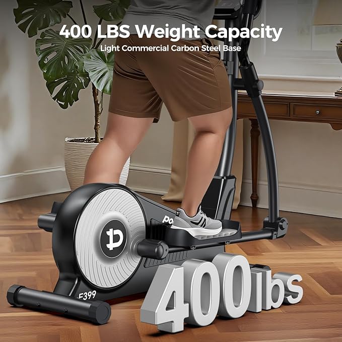 Elliptical Machine 16 Levels Resistance Built-in Blue Elliptical Trainers with LCD Monitor Smooth Quiet Driven 400lbs Capacity 15.5inch Stride Length