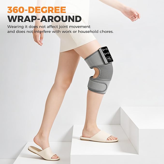YAZHI Cordless Knee Massager for Pain Relief – Electric Heated Knee Brace, 5 Heat Levels & 3 Massage Modes, Gifts for Men and Women 1pack