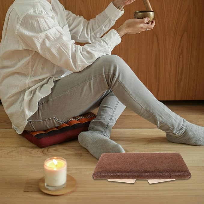 Foldable Meditation Stool Wooden Sitting Chair with Slant Seat for Reduced Knee Pressure Yoga Zen Bench for Adults Prayer and Mindfulness Exercises