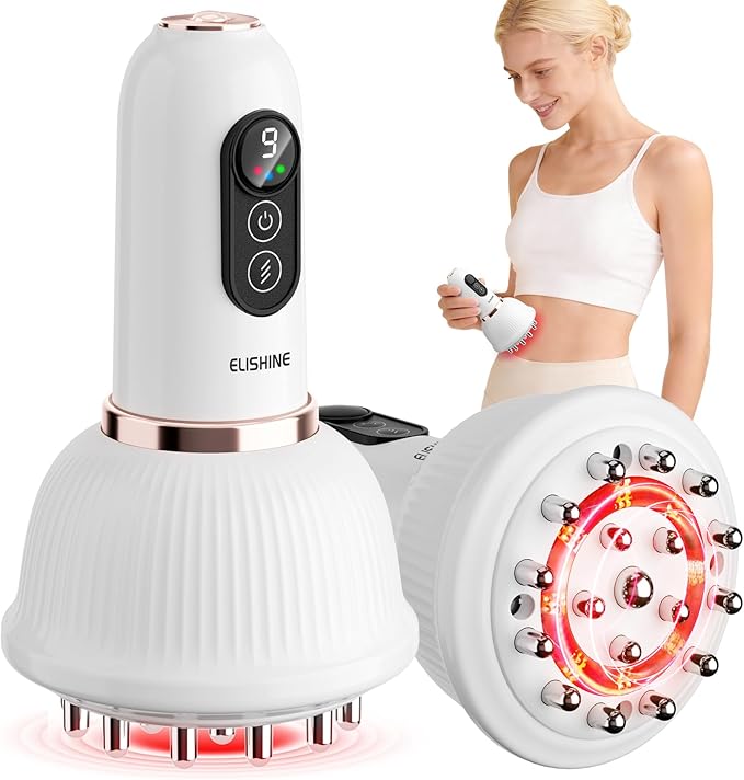 Lymphatic Drainage Massager, Anti Cellulite Massage Tool, Body Sculpting Machine with Red Light Therapy, Heating, Vibration for Stretch Marks & Cellulite, Gift for Women & Men, White