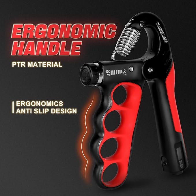 Grip Strength Trainer, Adjustable Resistance Forearm Strengthener with 11-220Lbs (5-100KG), Digital Counter, Ergonomic Hand Gripper Strengthener for Musicians, Athletes & Injury Recovery