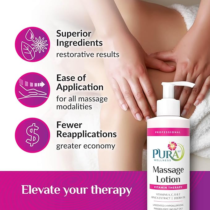 Vitamin Therapy 8 Fl oz Massage Lotion, Vitamin E, Professional, Massage Therapy, Deep Tissue, Unscented, Hypoallergenic, Natural Ingredients, Skin Hydrating, Moisturizing, Muscle Relief