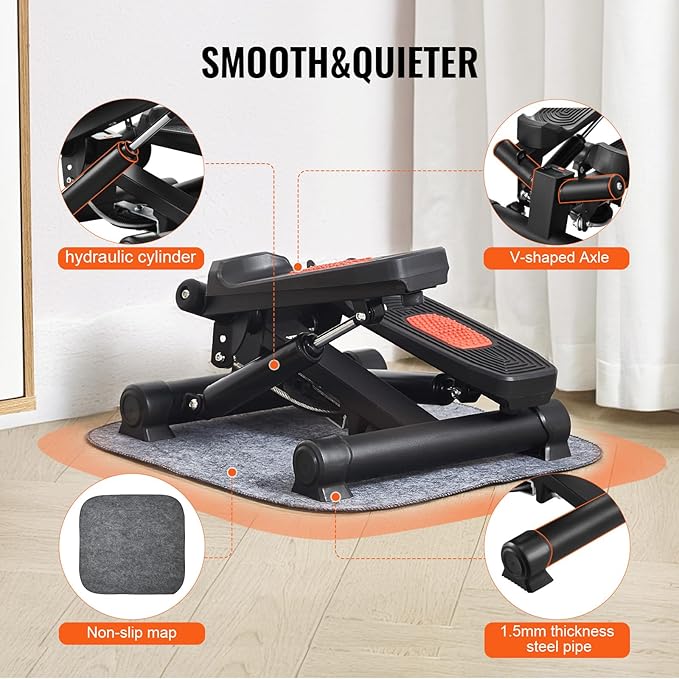 VEVOR Stair Stepper, Mini Stepper for Exercise at Home, Hydraulic Fitness Stepper with Resistance Bands, Full Body Workout Cardio Equipment, Stair Climber
