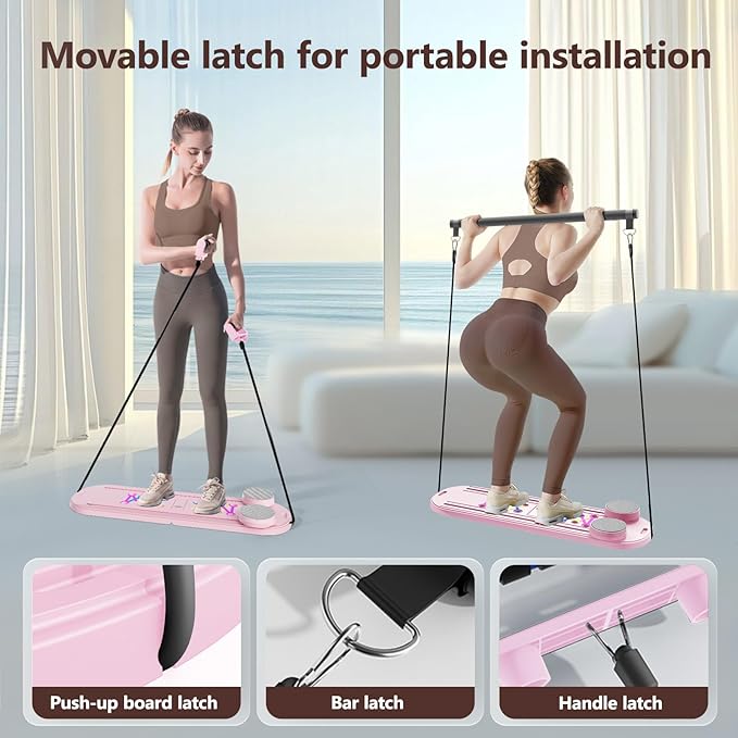 Pilates Board Pilates Reformer Set, Multifunctional Pilates Board for Home Workout, Foldable Abs Core Trainer Board,Pilates Board for Women, Men & Beginners for Full-Body Workouts Pink