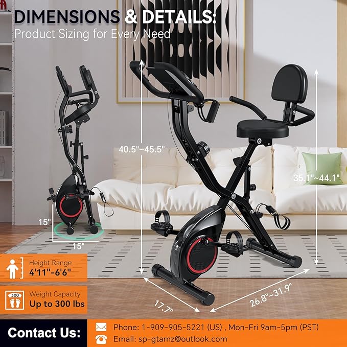 Foldable Exercise Bike Stationary Bikes for Home, 5 IN 1 Indoor Workout Bike, Cycling Bike with 16-Level Quiet Magnetic Resistance, 6.6 LBS Flywheel and 300LBS Capacity for Senior and Home Workout