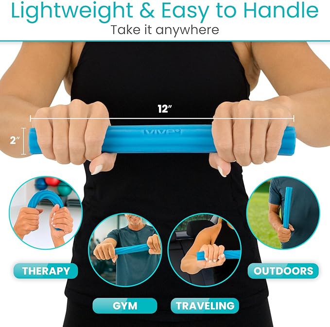 Vive Flex Therapy Bars (3 Pack) - Twist Resistance Hand Grip Strength Trainer for Injury Recovery, Tennis Elbow, Golfers, Tendonitis Pain - Weighted Strengthening Multi Pack