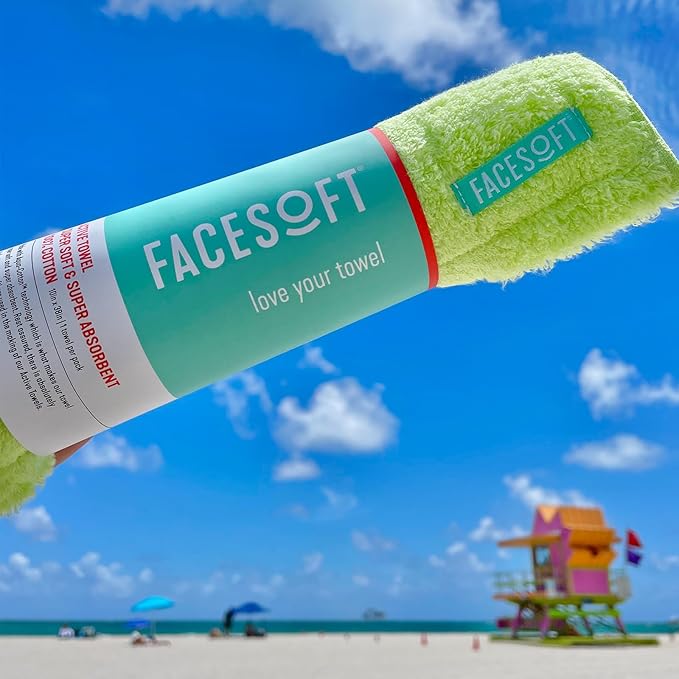 FaceSoft Eco Friendly Gym Towel for Working Out - Soft and Absorbent Cotton Exercise Towel - No Synthetic Microfibers or Plastics - Sweat Towel for Gym, Fitness, Sports, Yoga - Neon - 1 Pc