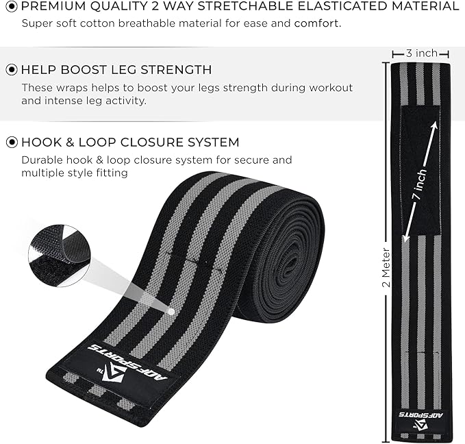 AQF Knee Wraps Weight Lifting Bandage - IPL and USPA Approved Gym Knee Support - Heavy Duty 78” Elasticated Support Straps Guard Powerlifting, Squatting (Pair)