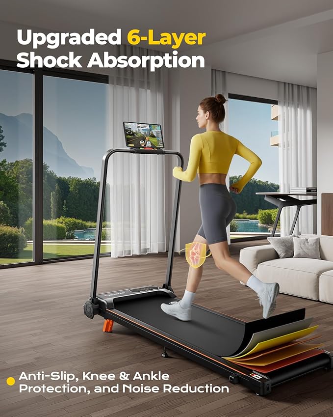 Portable Walking Pad with Handle Bar for Home & Office, 2 in 1 Folding Under Desk Treadmill with 8% Incline, 3.0HP Small Foldable Compact Treadmills Walking, 0-6.0MPH Electric Walking Machine, 265 LBS