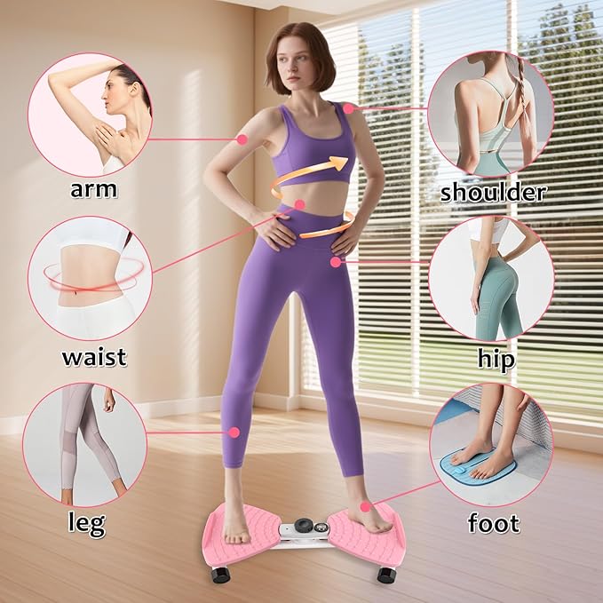 Twisting Waist Machine, Twist Board for Exercise, 300 lbs Weight Capacity, Noiseless Ab Twister for Home Gym Equipment for Women/Men, Track Time, Reps, Calories with Digital Display (Pink)