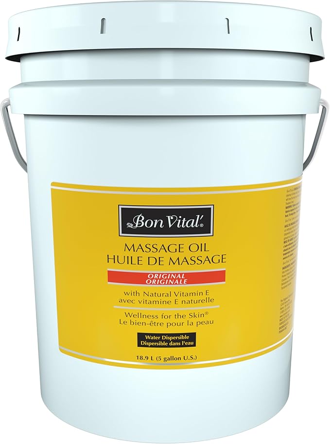 Bon Vital' Original Massage Oil, 5 Gallon Unscented Professional Massage Oil with Natural Oils & Vitamins, Water-Dispersible, No Nut Oils, Smooth Glide for All Massage Modalities