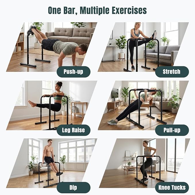 OLIXIS Dip Stands, Heavy Duty Pull Up Bar for Doorway, Adjustable Dip Bar Station Stabilizer Parallette Push Up Stand with Soft High-Density Foam Handles for Home, Gym, Patio, Office