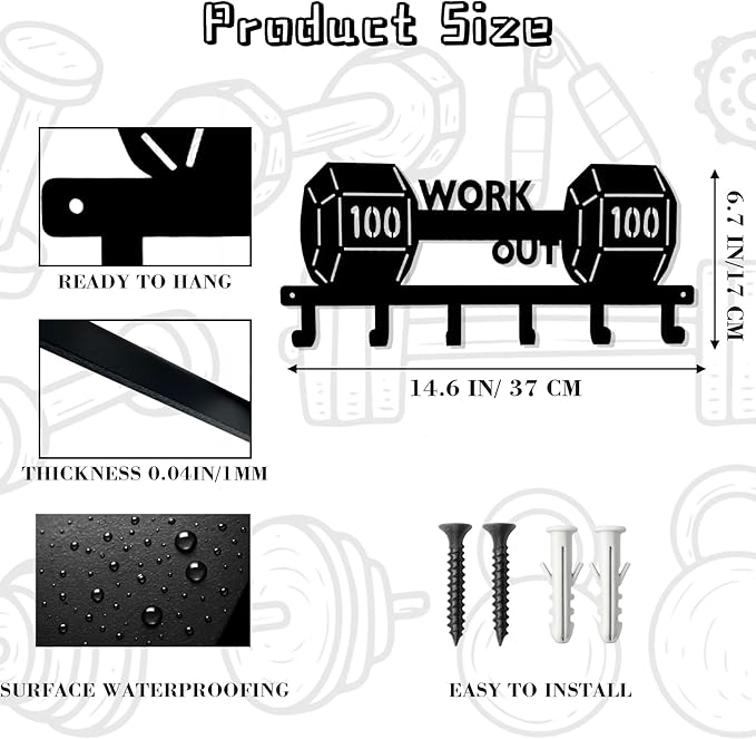 Gym Wall Decor Storage Holder – Motivational Gym Signs & Home Gym Storage Rack for Workout Room – Fitness Accessories & Organization for Garage Gym