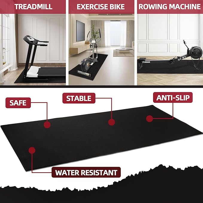 Fitvids High Density Home Gym Treadmill Exercise Bike Equipment Mat, 1/4" Thick, Multiple Sizes
