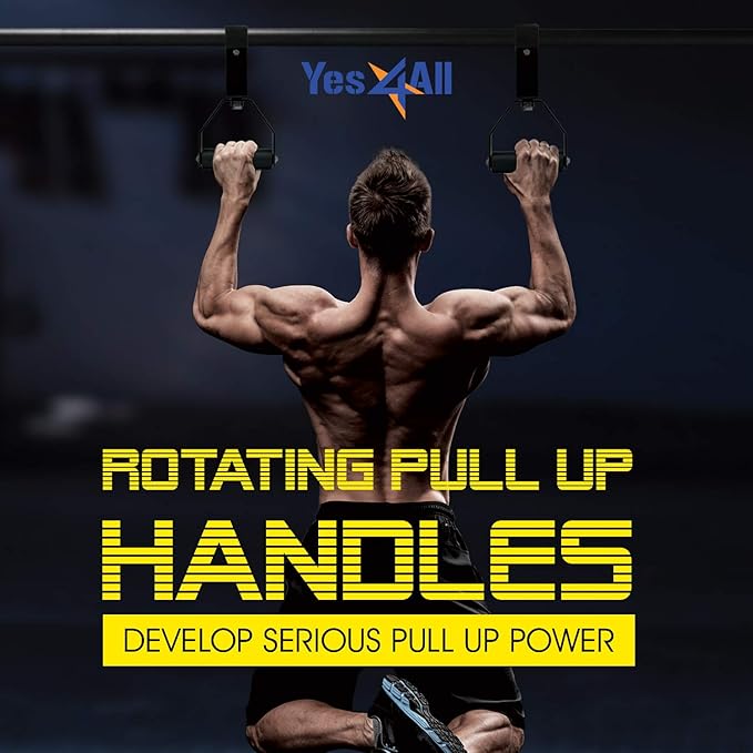 Yes4All Rotating Pull Up Handles for Pull Up Bar/Pull Up Grips/Barbell handles with Non-Slip & Foam Pad Grips - Twist Motion for Strength Training Workout