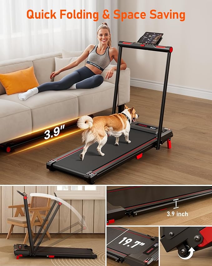 Walking Pad Treadmill, Anylife Incline Walking Pads Under Desk 330lb Capacity, 2.5HP Portable Treadmills for Home, Compact Treadmill Small Running Pad with LED Display, Remote Control