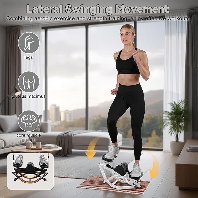 Rocking Stepper with LCD Monitor and Resistance Bands, Low-Impact Lateral Fitness Stepper Side to Side at Home for Legs, Glutes, Abs, 100kg Weight Capacity, Includes Floor Mat