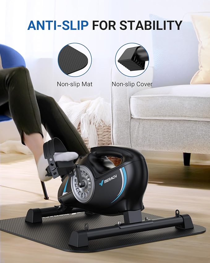 Under Desk Bike Pedal Exerciser, Quiet Magnetic Mini Exercise Bike with MERACH App for Arm, Leg Recovery, Physical Therapy, Smooth Foot Desk Cycle
