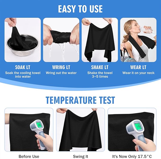 4 Pack Cooling Towels (40"x12"), Soft Breathable Cooling Towels for Neck and Face, Microfiber Workout Towels for Yoga, Golf, Running, Hiking & More Activities