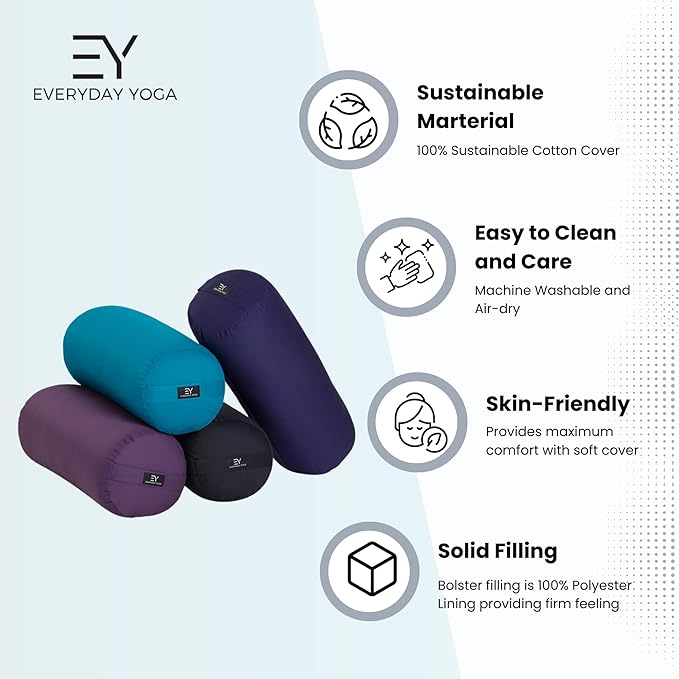 Everyday Yoga Premium Bolster, Soft & Supportive Meditation Pillow with Carry Handle, Lightweight Cushion for Restorative Yoga & Relaxation (Multi-Color)