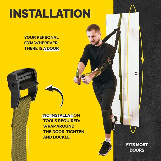 Tribe Lifting Adjustable Resistance Band Anchor - Door Anchor with 5 Loops & Metal Rings, Durable Nylon Strap for Full-Body Workouts