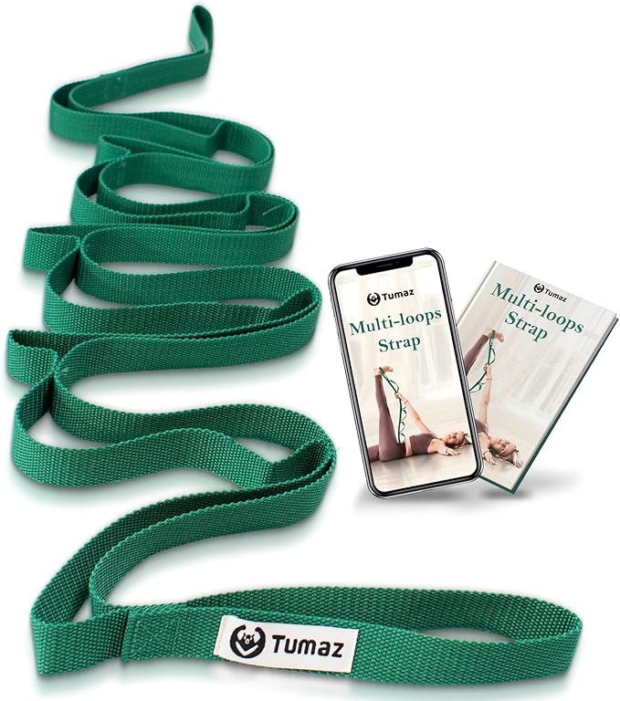 Tumaz Stretching Strap - 10 Loops & Non-Elastic Yoga Strap - Perfect Home Workout Stretch Strap for Physical Therapy, Yoga, Pilates, Flexibility