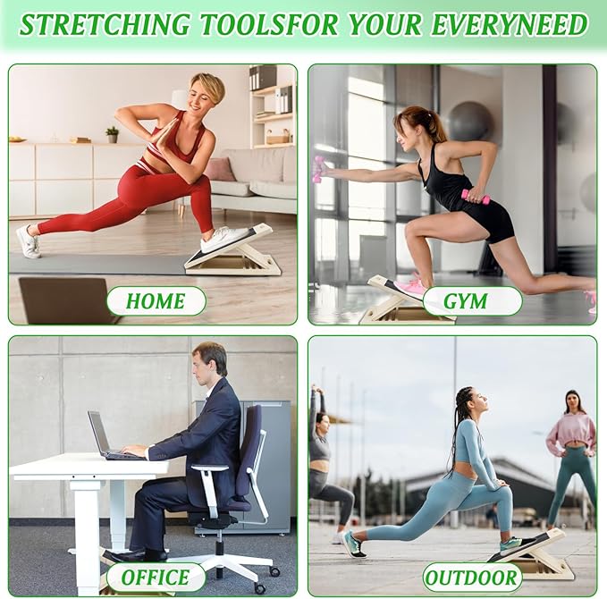 Slant Board for Calf Stretching, Adjustable Portable Wooden Calf Stretcher Incline Board, Balance Beam