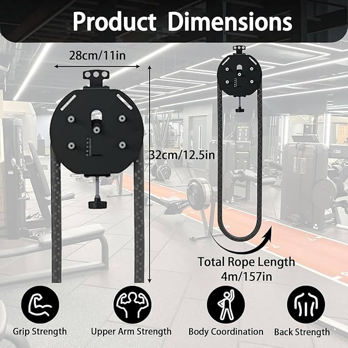 Endless Rope Trainer, Pulley Rope Puller Fitness Rope Trainer, 4-M Closed-Loop Nylon Rope, Pulley Rope Climbing Machine Adjustable Resistance Machine for Home Gym Aerobic Training Black
