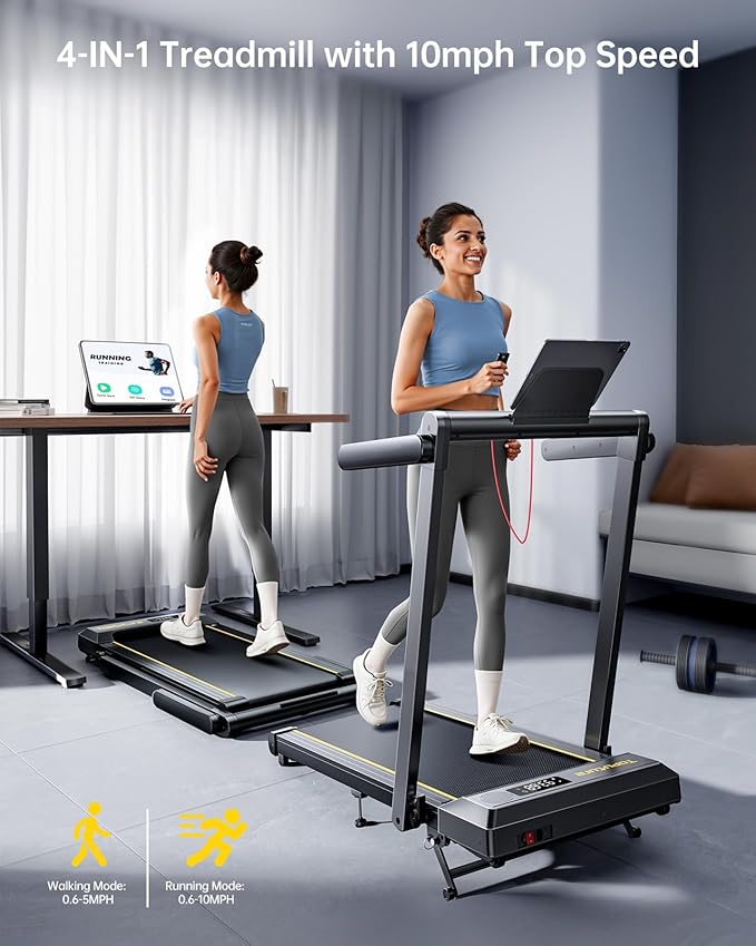 Walking Pad Treadmill with 12% Incline, 4 in 1 Folding Treadmill for Home/Office with Handle Bar, 2.5HP Under Desk Treadmills Portable Walking Pad with App & Bluetooth Speaker, 0.6-10MPH