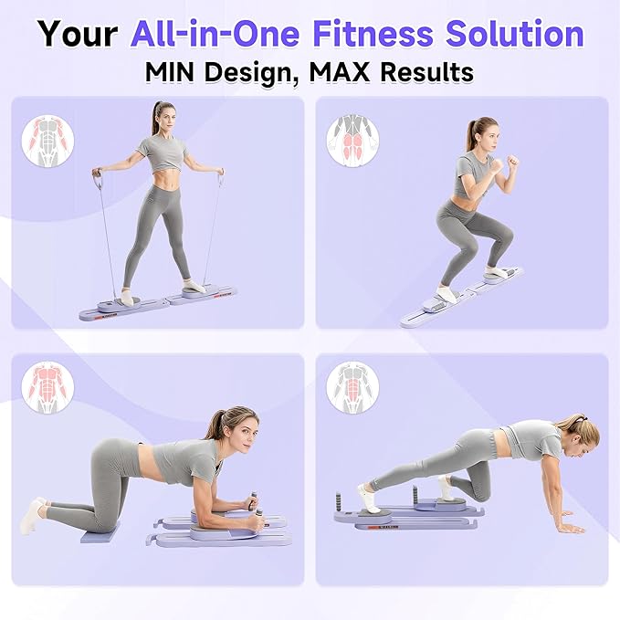 COSIEST Pilates Board for Home Use, Foldable Pilates Reformer Set with Resistance Bands, All-in-One Professional Workout Fitness Equipment for Core, Abs, Glutes, Legs, Butt, Arms Toning