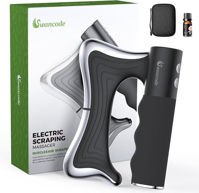 Heated Muscle Scraper, 3 Adjustable Intensity Modes with LED Display, 38-46℃ Warm Therapy & Vibration, Full Body Use Ergonomic Design, Rechargeable Wireless (Black)