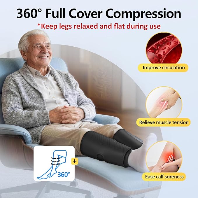 Comfytemp Cordless Calf Massager for Circulation and Pain Relief, FSA Eligible HSA Portable Leg Massage with Heat and Compression, Birthday Gift for Men Women Seniors, Recovery for RLS, Edema, Muscles