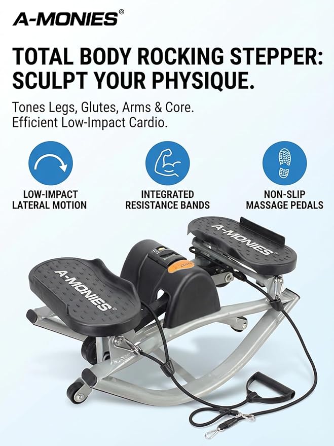 Lateral Rocking Fitness Stepper Home Workout Machine, Low-Impact Lateral Steppers for Knees and Joints, Portable Compact Side-to-Side Steppers for Legs, Glutes, Abs