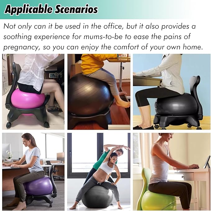 Active Sitting Exercise Ball Chair, Adjustable Posture Ball for Desk/Heavy Duty Pilates Ball for Chair Back with Rolling Wheel, Protection Legs/Spine Sensory Ball Chairs(Purple)