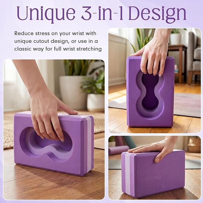 2 Pack Yoga Blocks Wrist Support Yoga Blocks with Knee Pads and Strap to Put Less Weight on Wrist Improve Comfort and Grip, EVA Foam Pilates Exercise Balance Stretching Accessories