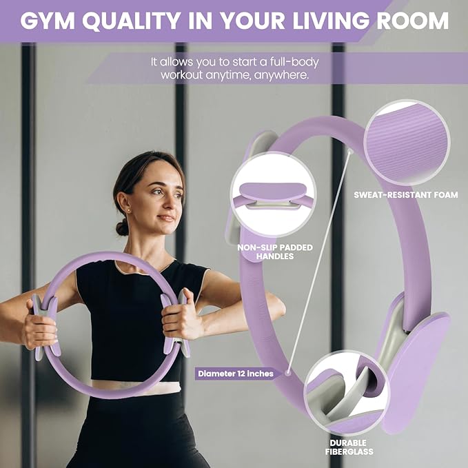 JITUIHOM Home Pilates Essentials Kit for Women - Complete Pink Equipment Set with 9 Inch Yoga Ball, Figure 8 Resistance Band, Bands & Accessories, Ring for Beginners Workouts